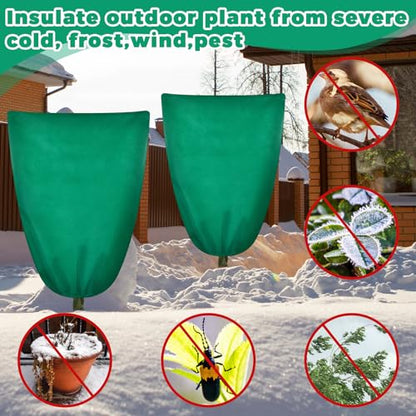 6 Pcs Plant Covers Freeze Protection 48x72 with Drawstring,Green - color: Green