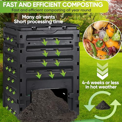 120 Gallon (450L) BPA Free Garden Compost Bin - Easy Assembly, Aerating Outdoor Compost Box for Fast Fertile Soil Creation - size: 120 Gallon