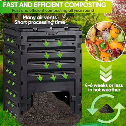 120 Gallon (450L) BPA Free Garden Compost Bin - Easy Assembly, Aerating Outdoor Compost Box for Fast Fertile Soil Creation - size: 120 Gallon