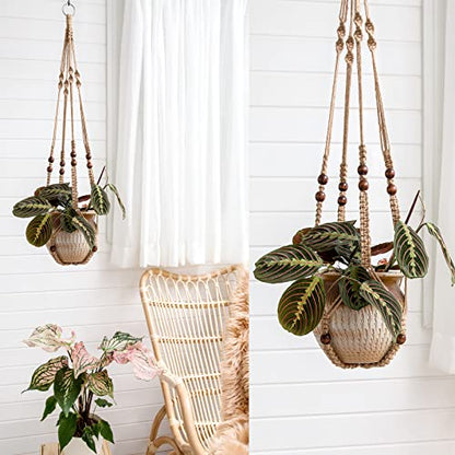 Mkono Macrame Plant Hanger Indoor 35 Inch Hanging Planter Basket Brown 1Pc - color: Brown