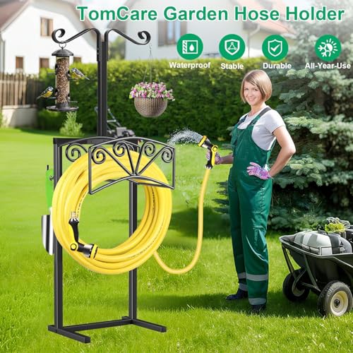 TomCare Garden Hose Holder, Heavy Duty Water Hose Hanger for 160FT Hose - color: Matte Black, size: 15″ W