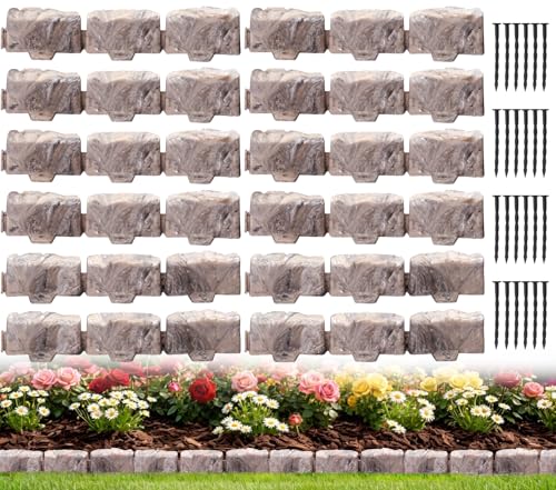 Landscape Edging Garden Edging Border Faux Stone Edging,17FT x 2.75 in Tall - color: Brown, size: 17FT(12 Pack)