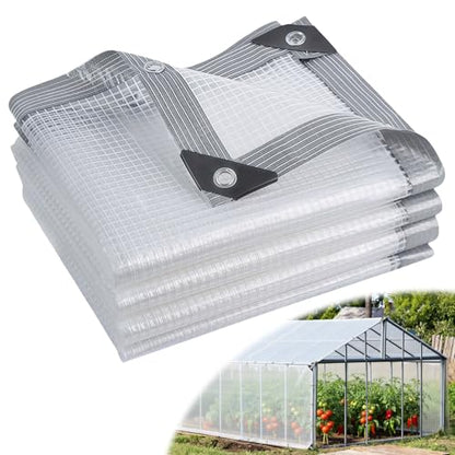 16 Mil Clear Plastic Tarps Heavy Duty Waterproof 8x10 FT,Green House Plastic Covering Sheeting,UV Resistant Greenhouse Cover Clear Tarp with Grommets for Garden,Farms,Nursery,Chicken Coop Winter Wrap - size: 8FT x 10FT 16Mil