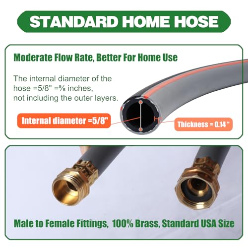 Garden Hose 50 ft 5/8,Rubber Water Hose Heavy Duty - size: 50ft