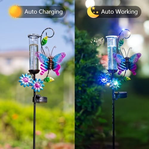 Solar Rain Gauge with 5-Inch Glass Tube, Butterfly Decor - color: Butterfly -Multi