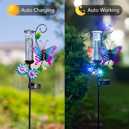 Solar Rain Gauge with 5-Inch Glass Tube, Butterfly Decor - color: Butterfly -Multi