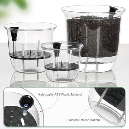 Self Watering Pots Set, Clear Self Planter Pot for Indoor Plants - size: Round, 5Pcs Large