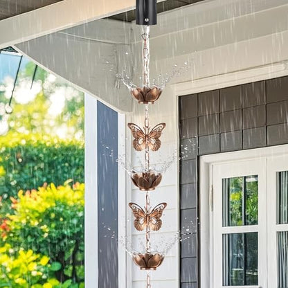 8.8ft Rain Chain for Gutters Downspouts Outside,Butterfly Rain Chain Cups - color: Butterfly