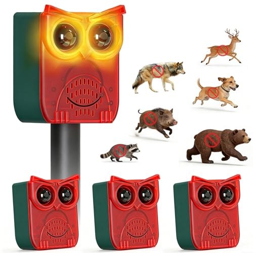 ChunHee Solar Motion Sensor Alarm Outdoor Dog Barking Alarm with 129dB Loud - color: Red-4pack