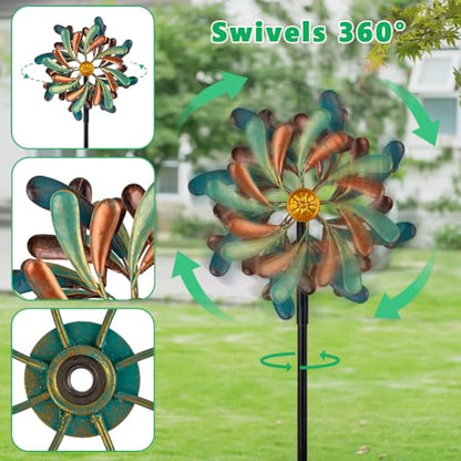 Stargarden Wind Spinners Outdoor, 13.2" Dia Metal Wind Spinner - color: Green Brown-13.2”