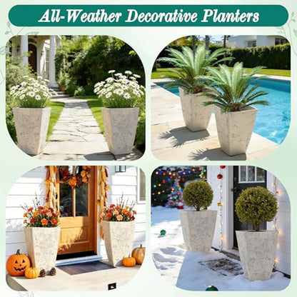 2-Pack 19" Country White Resin Square Planters with Drainage Hole - color: 19"h-ivory Rustic Stone