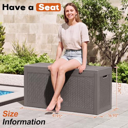Outdoor Deck Storage Box, Waterproof,Grey,72 Gallon - color: Striped Gray, style: 72 Gallon