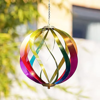 8" Hanging Wind Spinners Outdoor Assembly Required Rainbow 3D Metal Ball - size: 8 Inch