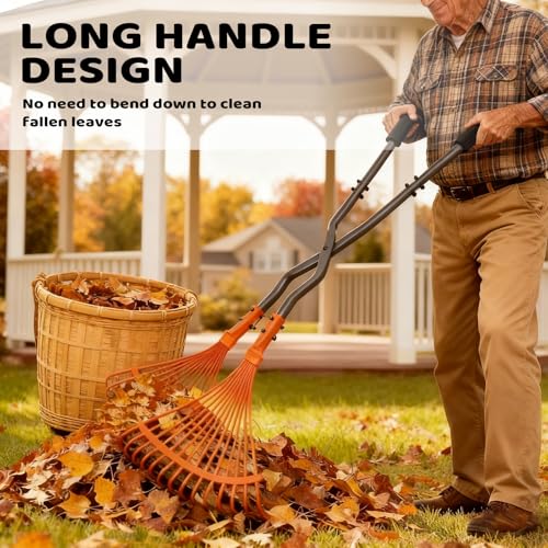 Leaf Garden Floor rake, Heavy Duty Orange Plastic Fan Design, for Lawn, Yard, Garden Beds, Debris and Shrubs