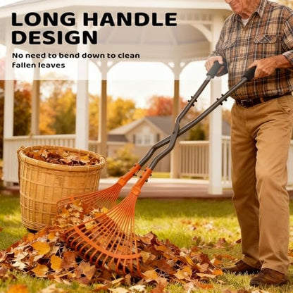 Leaf Garden Floor rake, Heavy Duty Orange Plastic Fan Design, for Lawn, Yard, Garden Beds, Debris and Shrubs