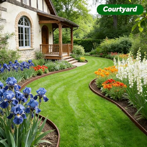 Garden Edging Border, 2In x 100 FT Landscape Edging with 90 Spikes, Brown - size: 100ft Brown-1