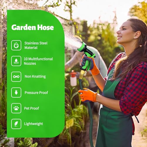 Garden Hose 100 FT, Non-Expanding, 10 Functional Nozzles, Anti-Kink - size: 100ft