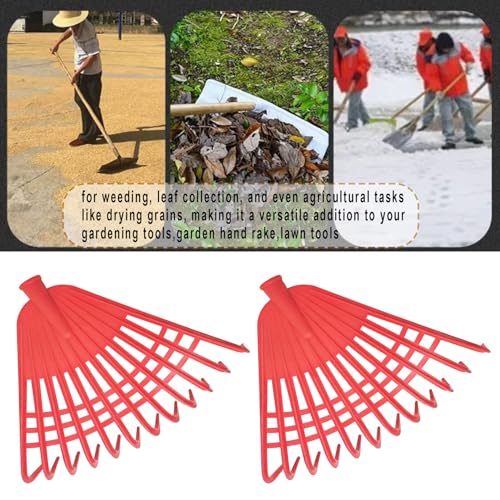 Markeny 2Pack Garden Leaf Rake Garden Rake Replacement,12 Plastic Tines Quick Clean Up of Lawn and Yard, Red