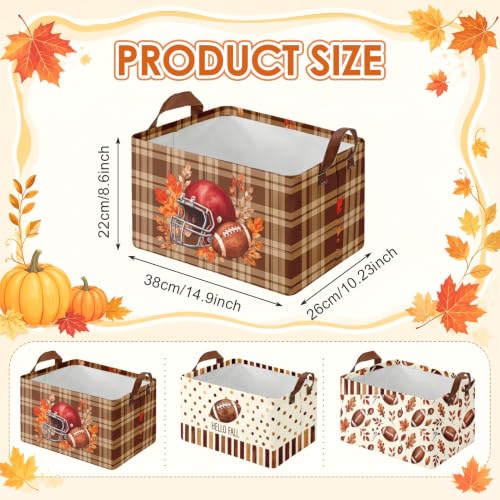 Britimes Fall Football Storage Baskets for Gift, Toy Storage Bins Box 3Pack - color: Fall Football
