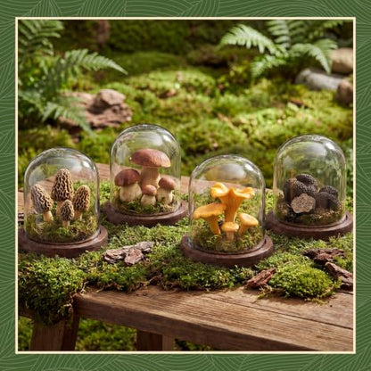 Suclain 4Pc Glass Dome Cloche with Wood Base, Brown, 4.3" X 3.8" - color: Brown, size: 4.3" X 3.8"
