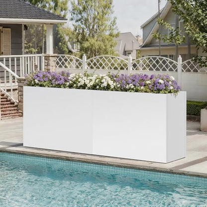 Metal Rectangular Planter 36" L x 15" W x 24" H Tall Heavy Metal Planter - color: White, size: 36*15*24