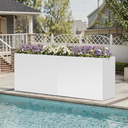 Metal Rectangular Planter 36" L x 15" W x 24" H Tall Heavy Metal Planter - color: White, size: 36*15*24