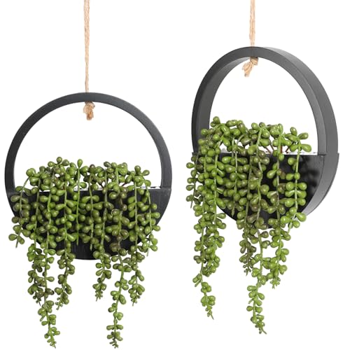 2 Pack Fake Plants Artificial Wall Hanging Succulents Plant - color: Black, size: 2 Pcs