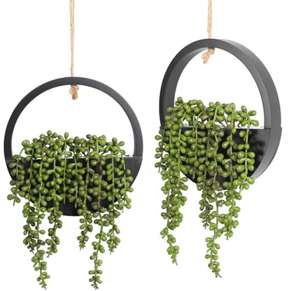 2 Pack Fake Plants Artificial Wall Hanging Succulents Plant - color: Black, size: 2 Pcs