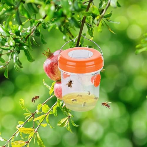 2 Pack Solar Wasp Traps Outdoor Hanging, Reusable Bee Catcher for Patio