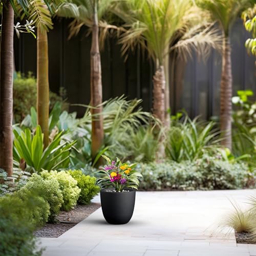 Kante Small Round Bowl Black Concrete Planter 10" Dia, Outdoor - color: Black, size: 10"d