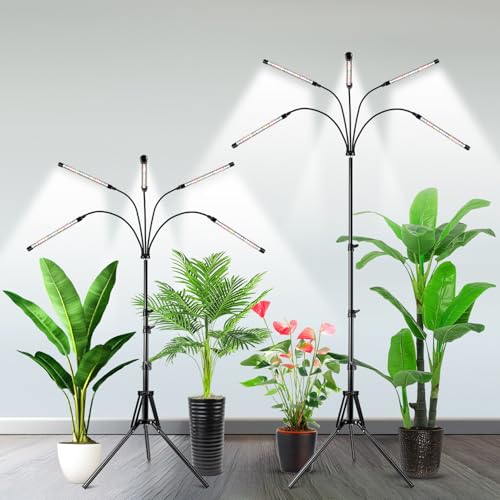Garpsen Plant Light, 2Pack Full Spectrum, 5 Head with Tripod Stand - size: 5 Arms with Stand(2Pack)