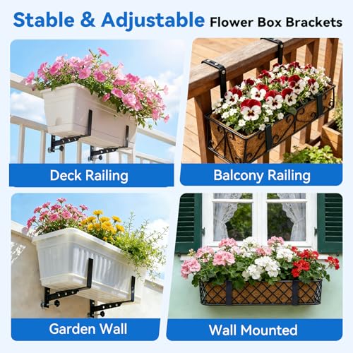 Halatool Window Box Brackets Outdoor, 4Pack Adjustable Planter Box Brackets