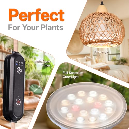 Bstrip Hanging Grow Light for Indoor Plants 18W - size: Rattan Lantern-Hanging