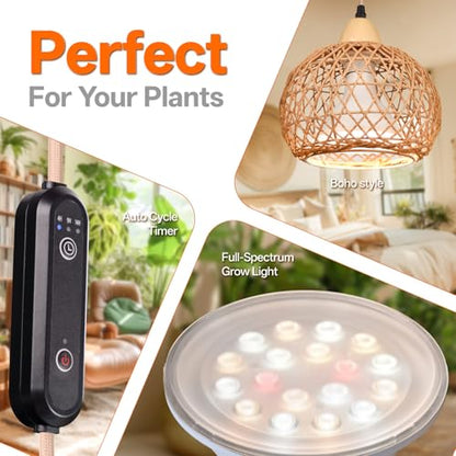 Bstrip Hanging Grow Light for Indoor Plants 18W - size: Rattan Lantern-Hanging