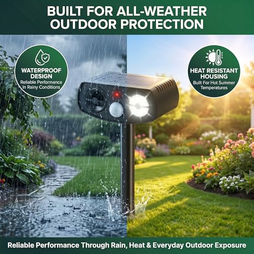 Solar Ultrasonic Deer & Rabbit Repeller, Motion Activated Animal Deterrent