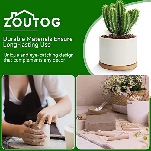 ZOUTOG 6 Pack 3.1" Ceramic Succulent Pots,White Planter with Drainage Tray - color: Bright White, size: 6 Pack
