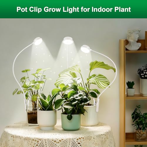 Hywyimlait Indoor Pot Clip Plant Grow Light, Full Spectrum LED Growing Lamp, 4 Grade Dimmable, Timing Function 6/12/16H, Easy Installation for Small Plants, Succulents, White, 3 Pack - size: 3 Pack
