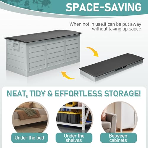 VINGLI 75 Gallon Collapsible Outdoor Storage Box, Grey Body, Black Lib - color: Grey Body, Black Lib