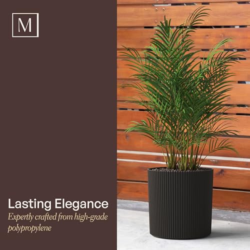 Mayne Haven 14in Round Fluted Modern Planter, Black - color: Black, size: 14in