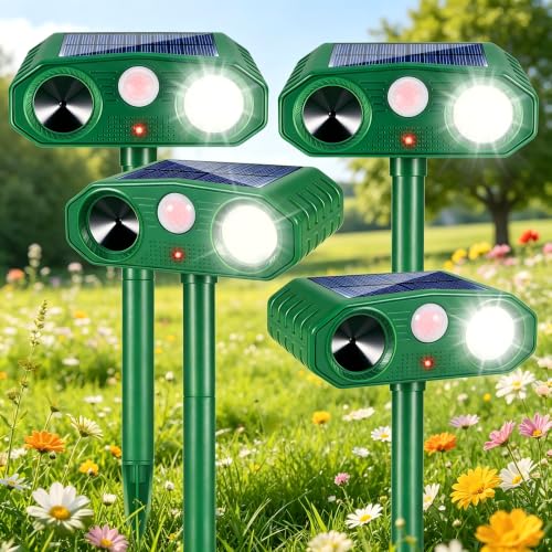 4 Pack Sonic Fortress Pro Deer Repellent Solar Animal Repellent Outdoor