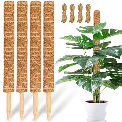 JJGoo Moss Pole for Plants Monstera,【4 Pack】 23.6 inch Plant Support Pole, Extendable Coir Totem Pole for Potted Plants Pothos,Train Indoor Climbing Plants to Grow Upwards - Extends to 74.6 Inches - size: 4 Pack 23.6 inch