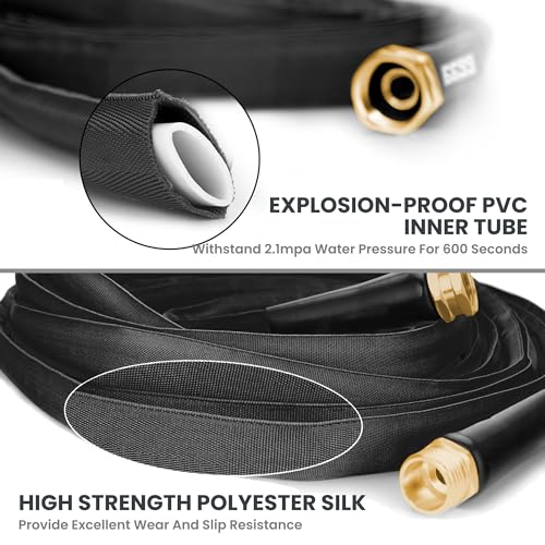 Giraffe Tools Garden Hose 25FT Lightweight Lay Flat Water Hose Kink Free Flexible Hose with 9 Spray Function Nozzle（Black） - size: 25FT