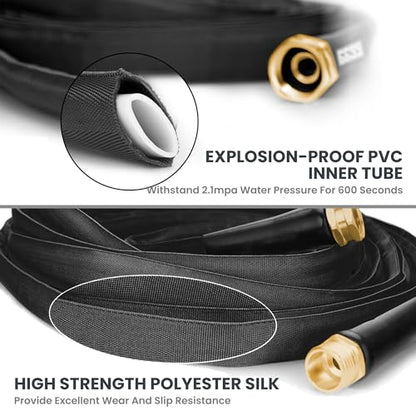 Giraffe Tools Garden Hose 25FT Lightweight Lay Flat Water Hose Kink Free Flexible Hose with 9 Spray Function Nozzle（Black） - size: 25FT