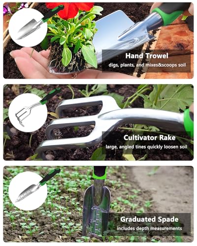 10PCS Heavy Duty Garden Hand Tools, Ergonomic Grip