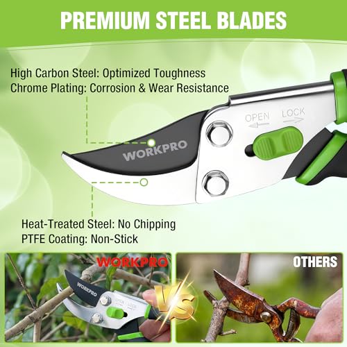 WORKPRO 8.5" Bypass Pruning Shears, 5/8" Cut Capacity Garden Shears
