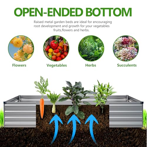 2PCS 7x3x1ft Galvanized Raised Garden Bed,Outdoor Planter Box Metal Patio Kit Planting Bed for Vegetables Flowers Herb,Silver - size: 7x3x1(2PCS), style: Sliver