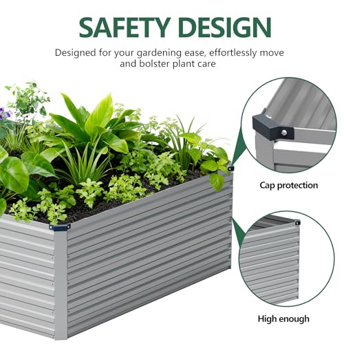 Vengarus 12x4x2ft Galvanized Raised Garden Bed,Metal Raised Beds Kit Silver - color: Silver, size: 12x4x2 ft