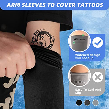 BHYTAKI UV Sun Protection Arm Sleeves, UPF 50 Sports Cooling Arm Compression Sleeves for Men Women Teenager - color: 2 Black+2 Dark Gray+2 Fluorescenct Green