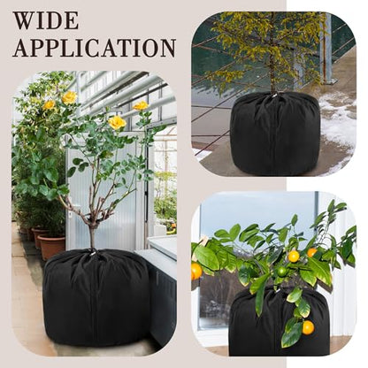 UNIFAMILY 2Pack Plant Pot Covers for Winter Freeze Protection with Drawstring and Zipper, 25.6x19.6IN Winter Plant Covers Freeze Protection Pot, Plants Frost Protect Bags for Keeping Warm((Black-L) - size: Black-L-25.6x19.6IN