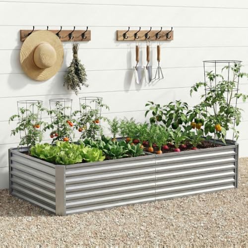 Belord Galvanized Raised Garden Bed Outdoor, 6x3x2ft Large Metal Planter Box for Vegetables Flowers Herbs, Deep Root Rust-Resistant Steel Garden Bed Kit, Open Bottom, Easy Assembly, Silver - color: Silver, size: 6*3*2ft